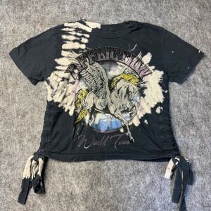 Affliction Women's T-Shirt ROCK UNICORN Adjustable Side Ties Biker